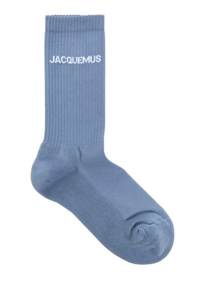 Jacquemus Les Chaussettes Logo Cotton-blend Socks, Socks, Grey In Blue