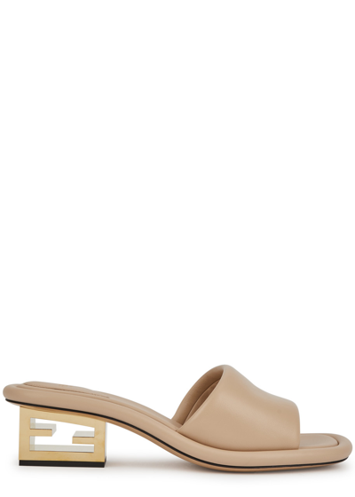 Fendi 50 Ff Leather Mules In Pink