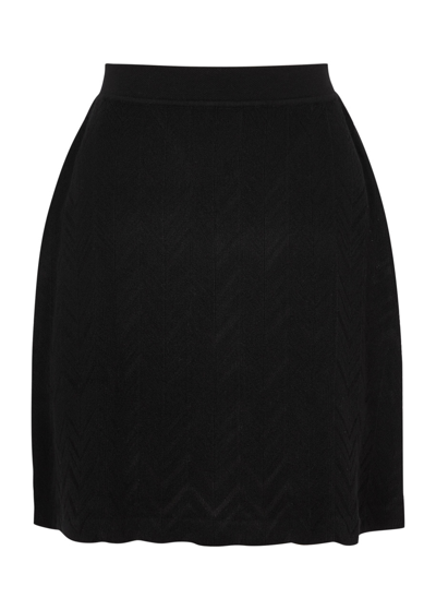 Missoni Wool Viscose Solid Coloured Chevron Mini Skirt In Black
