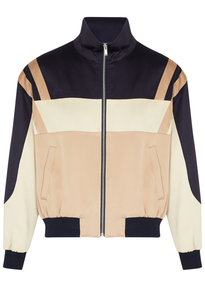 Saint Laurent Panelled Logo Satin Bomber Jacket In Brown