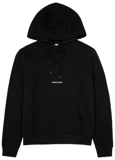 Saint Laurent Logo Hooded Cotton Sweatshirt In Black