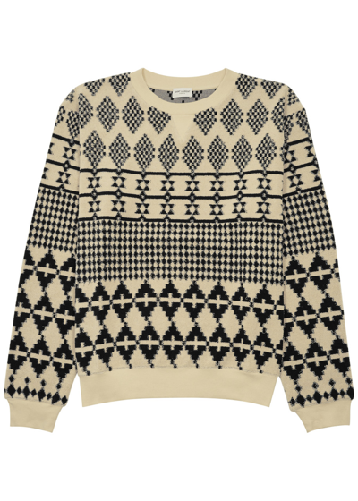 Saint Laurent Patterned-jacquard Terry Sweatshirt In Beige