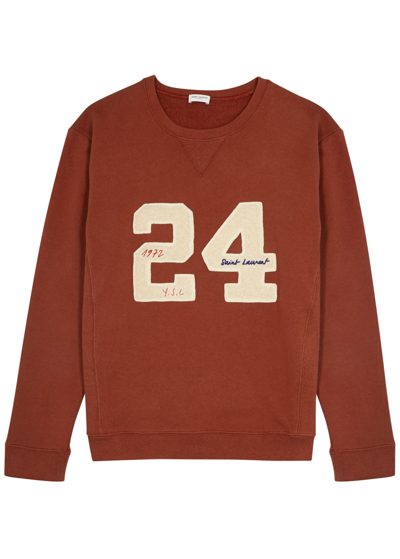 Saint Laurent 24 Logo-embroidered Cotton Sweatshirt In Red