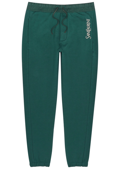 Saint Laurent Logo-embroidered Cotton Sweatpants In Green