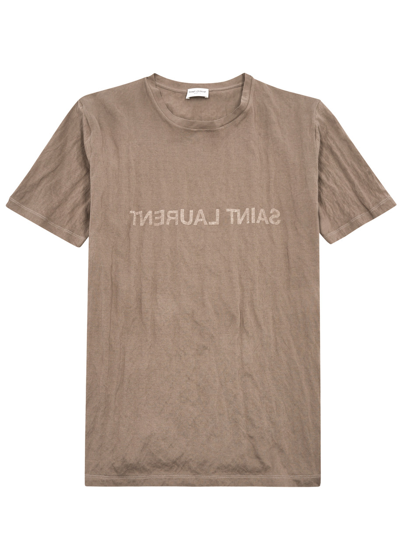 Saint Laurent Logo-print Cotton-blend T-shirt In Grey