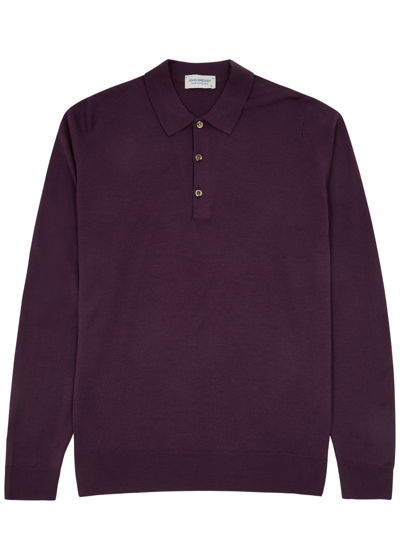 John Smedley Belper Merino Wool Polo Shirt In Purple