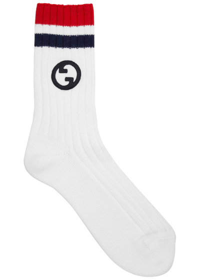 Gucci Gg Striped Cotton-blend Socks In White