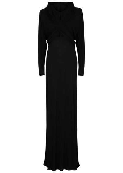 Saint Laurent Hooded Cross-over Gown In Black