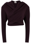 Saint Laurent Hooded Cross-over Wool Top In Plum