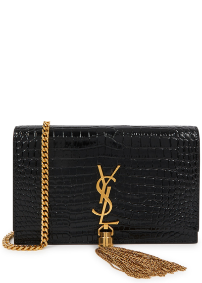 Saint Laurent Kate Crocodile-effect Leather Wallet-on-chain In Pattern