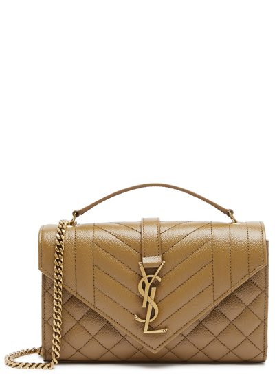 Saint Laurent Cassandra Small Quilted Shoulder Bag, Leather Bag, Brown