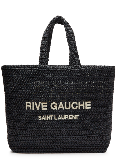 Saint Laurent Rive Gauche Raffia Tote Bag In Black