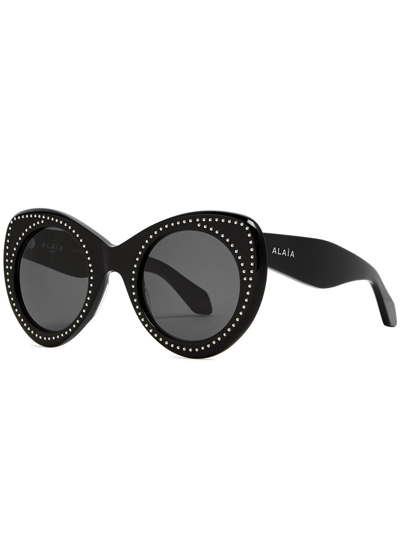 Alaïa Embellished Round-frame Sunglasses In Black