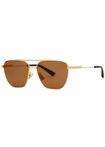 Bottega Veneta Aviator-style Sunglasses, Sunglasses, Gold, Metal In Burgundy