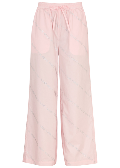 Rotate Birger Christensen + Net Sustain Crystal-embellished Organic Cotton-poplin Wide-leg Pants In Light Pink