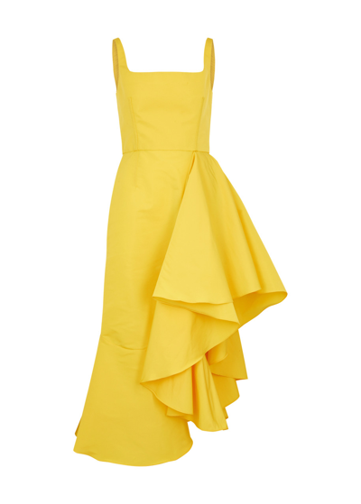 Alexander Mcqueen Asymmetric Drape Midi Dress In Bright Yellow