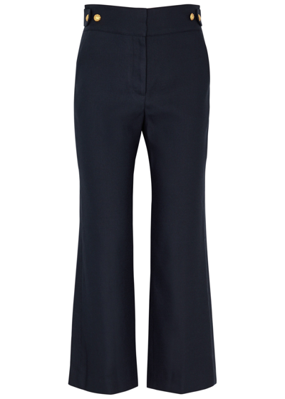 Veronica Beard Aubrie Cropped Linen-blend Trousers In Navy