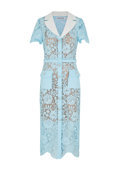 Self-portrait Crystal-embellished Guipure-lace Midi Dress In Blue