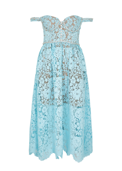 Blue Lace Embellished Midi Dress main image 1