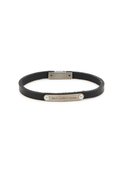 Saint Laurent Designer-engraved Leather Bracelet In Black