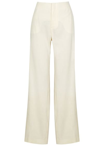 Frame High-rise Linen-blend Wide-leg Trousers In Off White