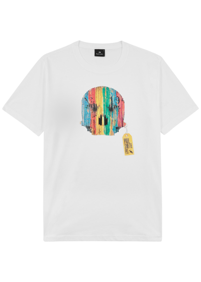 Ps By Paul Smith Wooden Skull Print T-shirt In White