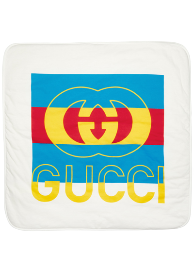 Gucci Kids Gg Logo-print Cotton Blanket In White