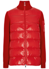 Moncler Mixed Media Wool Puffer Cardigan In Red