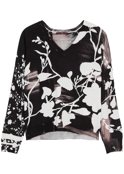 High Reverb Printed Stretch-knit Jumper In Black And White