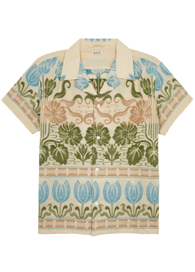Bode Camp-collar Embroidered Cotton-gauze Shirt In Multicoloured