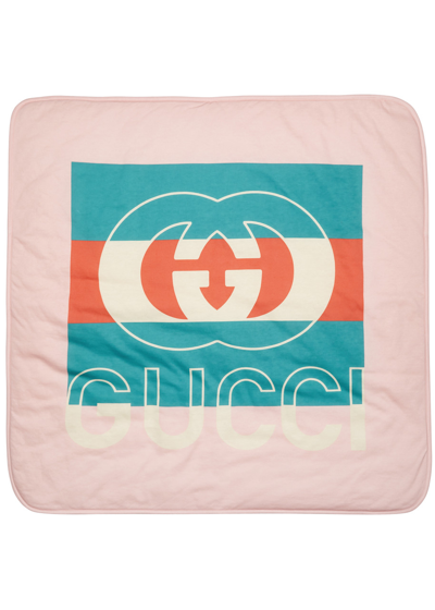 Gucci Babies' Kids Gg Logo-print Cotton Blanket In Pink
