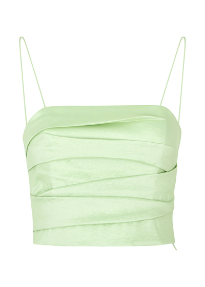 Alice And Olivia Tita Pleated Cropped Taffeta Top In Light Green