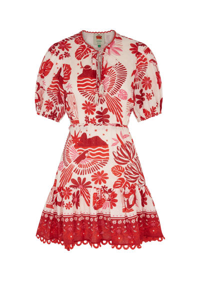 Farm Rio Rio Tiles Printed Cotton Mini Dress, Dress, Loose Fit In White ...