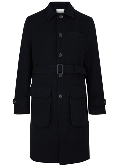 Oliver Spencer Grandpa Belted Wool Coat In Navy