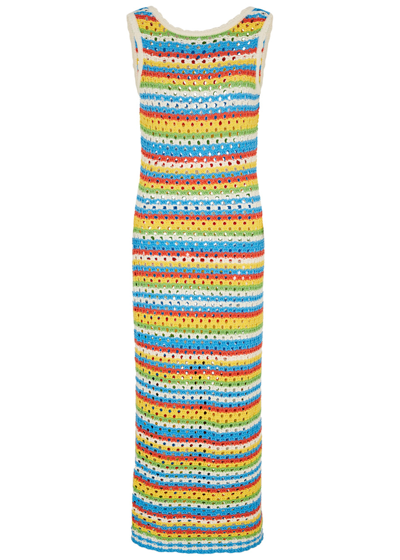Kitri Bunty Striped Crochet-knit Midi Dress In Multicoloured