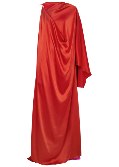 Roksanda Colour-blocked Draped Silk-satin Gown In Red