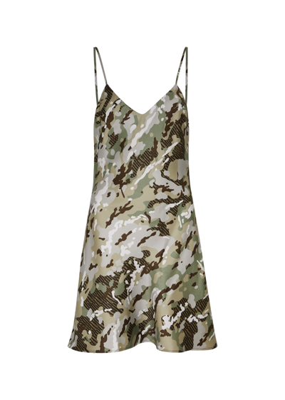 Amiri Camo Mini Slip Dress In Green