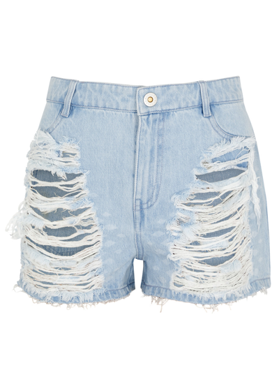 Dion Lee Blue Frayed Denim Shorts In Light Blue