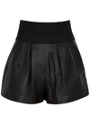 ALEXANDER WANG LOGO-EMBROIDERED LEATHER SHORTS