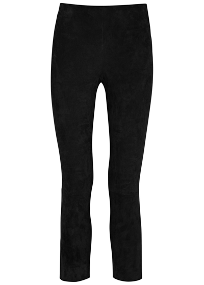 Vince Split-cuff Suede Trousers In Black
