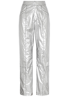 Isabel Marant Metallic-effect Straight-leg Trousers In Silver