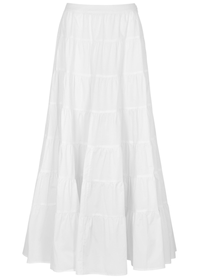 Bird & Knoll Syd Tiered Cotton Maxi Skirt In White