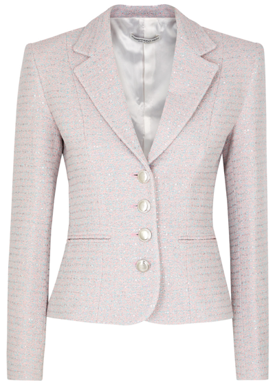 Alessandra Rich Sequined Single-breasted Tweed Blazer In Blue