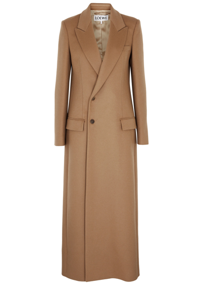 Loewe Longline Wool-blend Coat In Brown