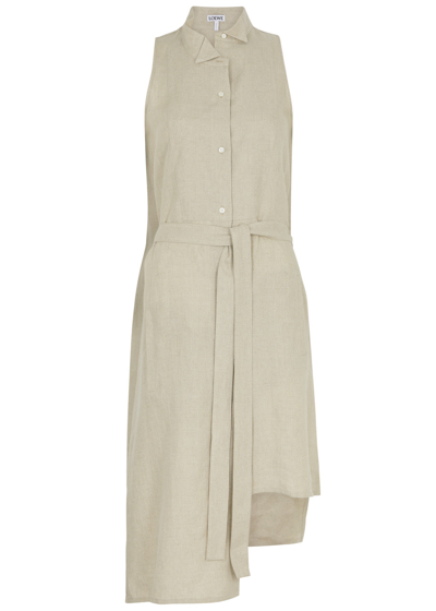 Loewe Asymmetric Linen Shirt Dress In Neutral