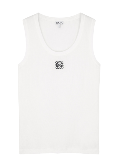 Loewe Anagram-embroidered Ribbed-knit Tank Top In White