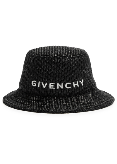 Givenchy Logo Raffia Bucket Hat In Black