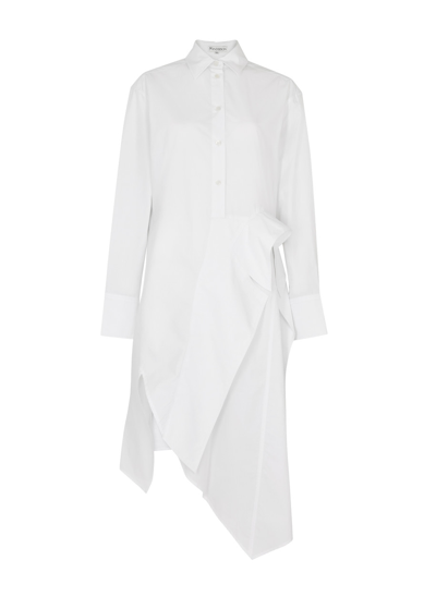 Jw Anderson Deconstructed Draped Asymmetric Cotton-poplin Shirt Dress In White