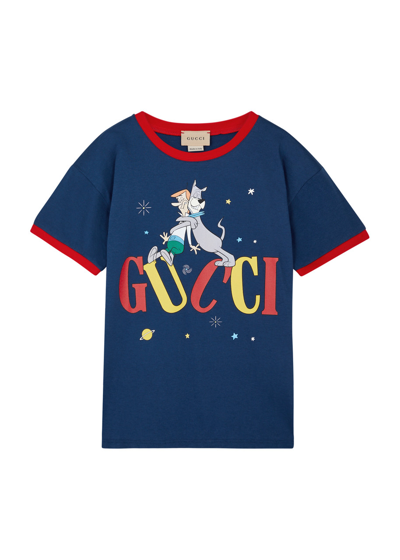 Gucci Kids Printed Cotton T-shirt (6-12 Years) In Blue