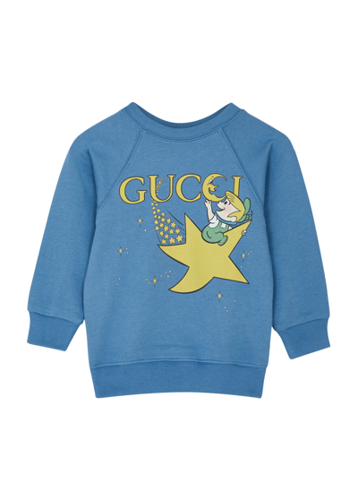 Gucci Kids Printed Cotton Sweatshirt (12-36 Months) In Blue